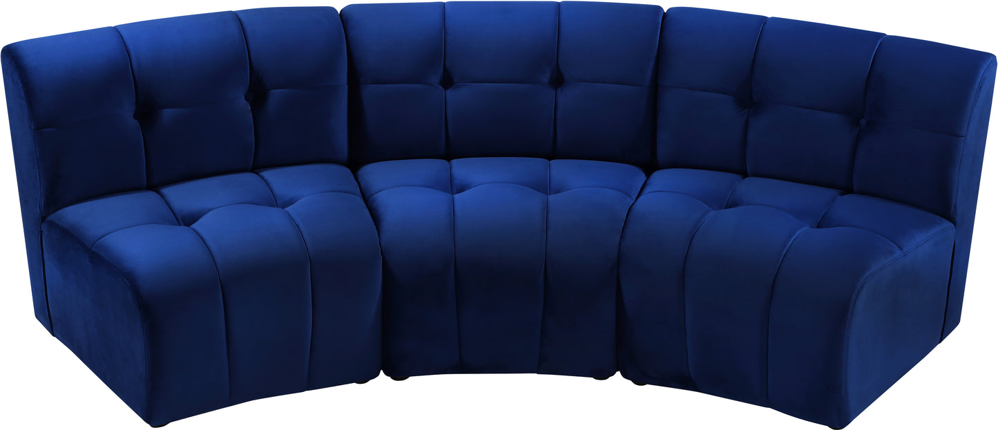 yara navy velvet 3pc. modular sectional pc