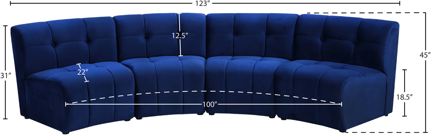 yara navy velvet 4pc. modular sectional pc