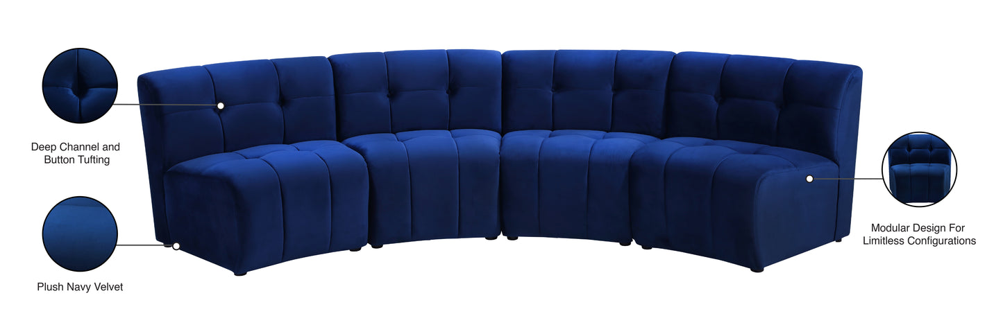 yara navy velvet 4pc. modular sectional pc