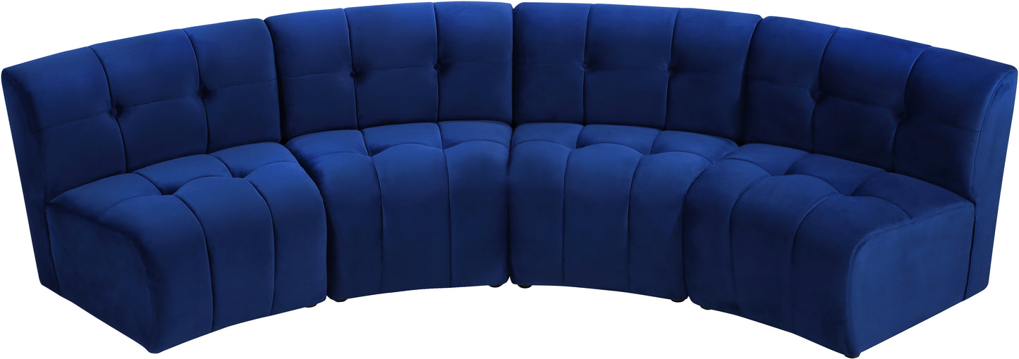 yara navy velvet 4pc. modular sectional pc