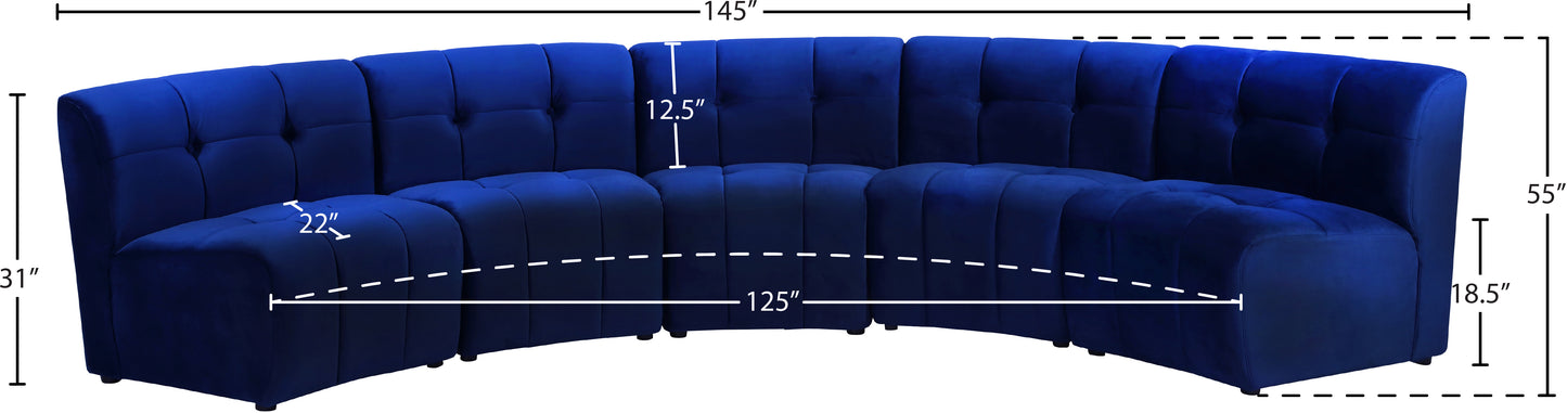 yara navy velvet 5pc. modular sectional pc