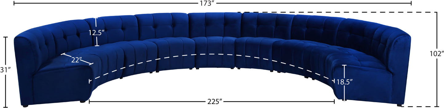 yara navy velvet 9pc. modular sectional pc