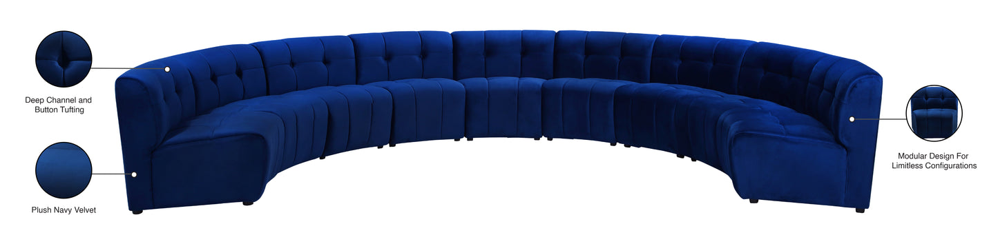 yara navy velvet 9pc. modular sectional pc