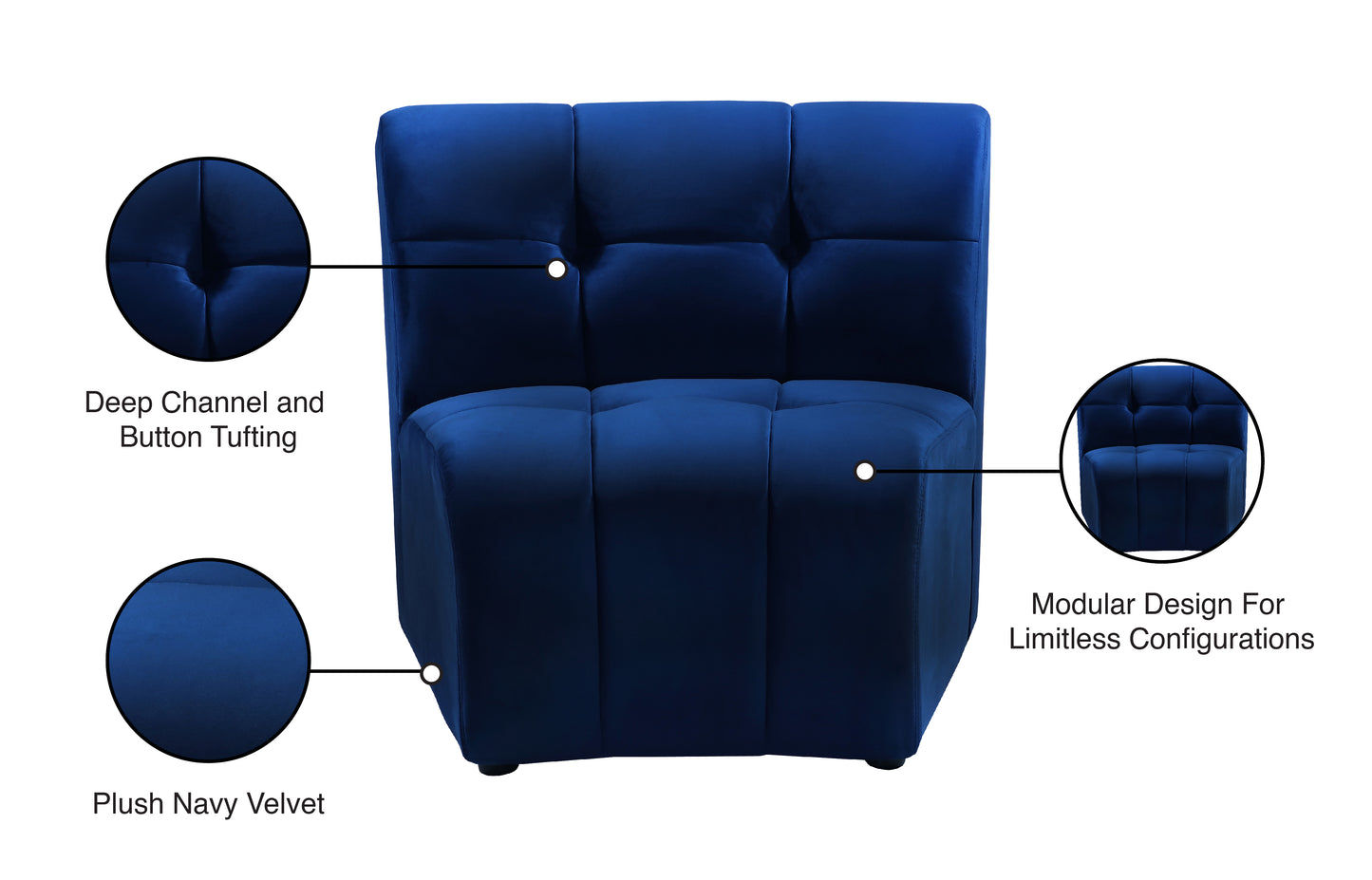 yara navy velvet modular chair c