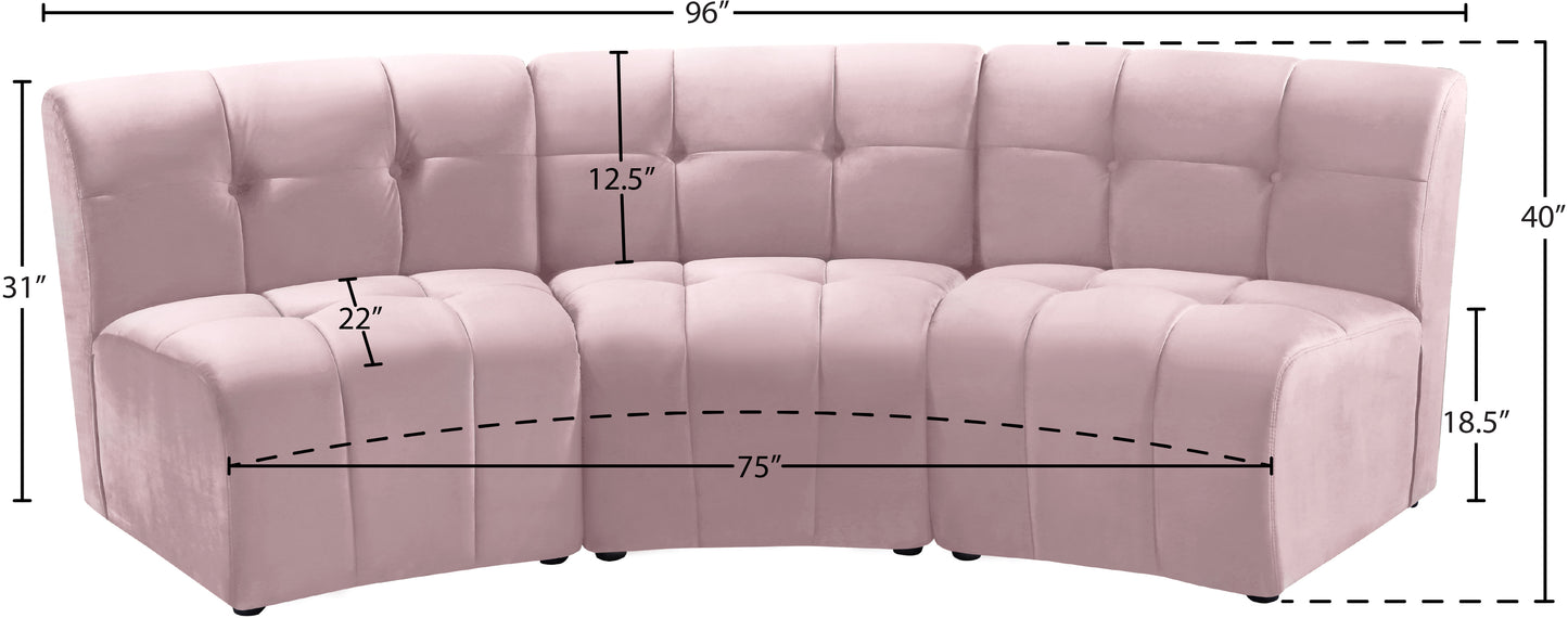 yara pink velvet 3pc. modular sectional pc