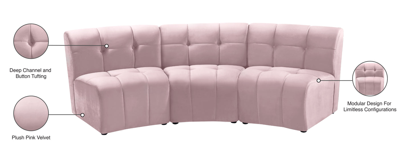 yara pink velvet 3pc. modular sectional pc