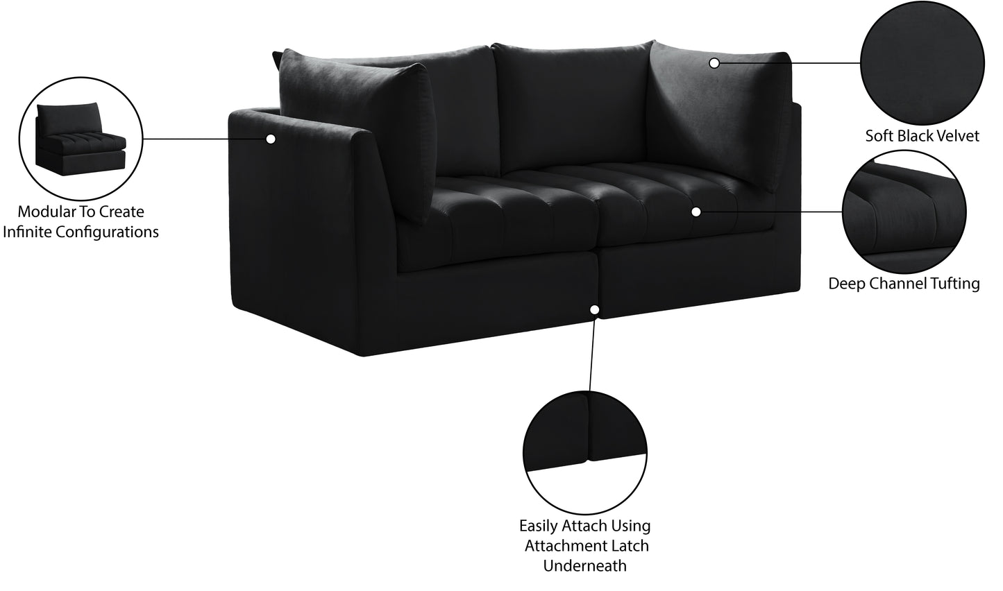acadia black velvet modular sofa s66