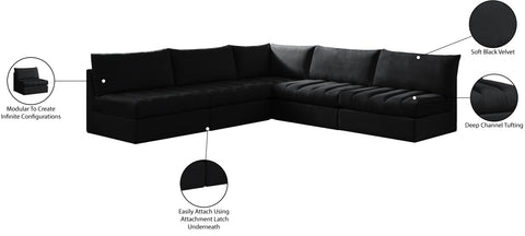 Acadia Black Velvet Modular Sectional Sec5B