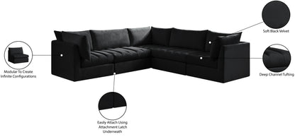 Acadia Black Velvet Modular Sectional Sec5C