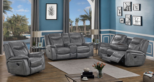 Keaton 3-piece Upholstered Padded Arm Motion Sofa Set GreyGrey