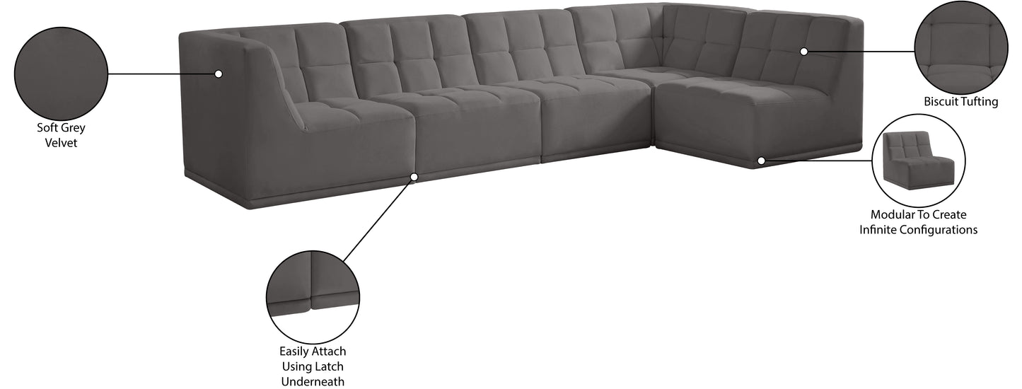 destiny grey velvet modular sectional sec5a