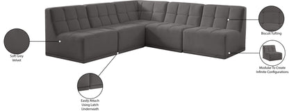 Destiny Grey Velvet Modular Sectional Sec5C