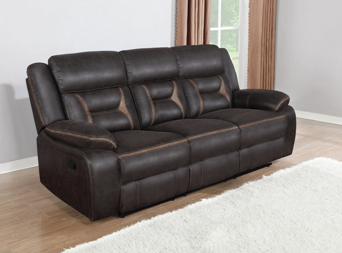 zara upholstered motion reclining sofa brownbrown