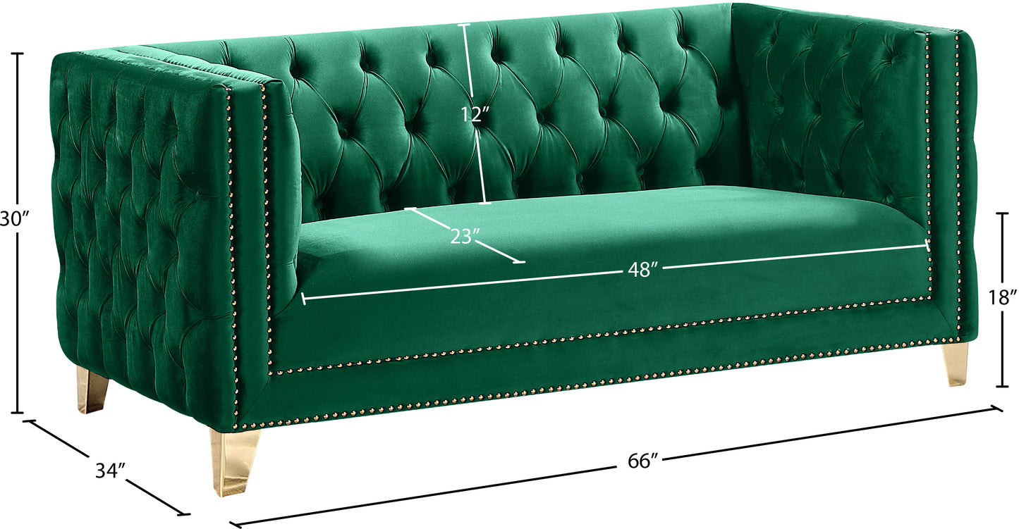 alexander green velvet loveseat l