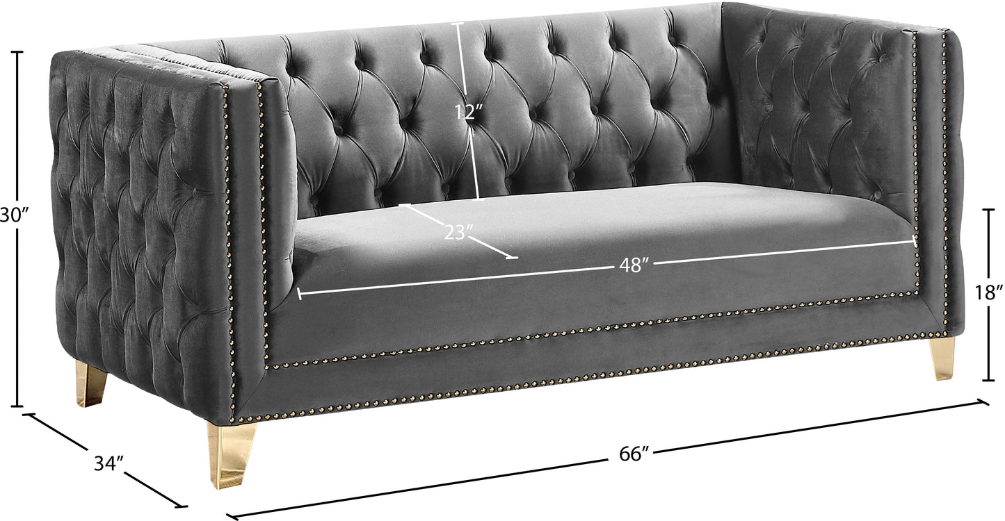 alexander grey velvet loveseat l