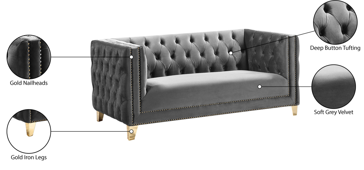 alexander grey velvet loveseat l