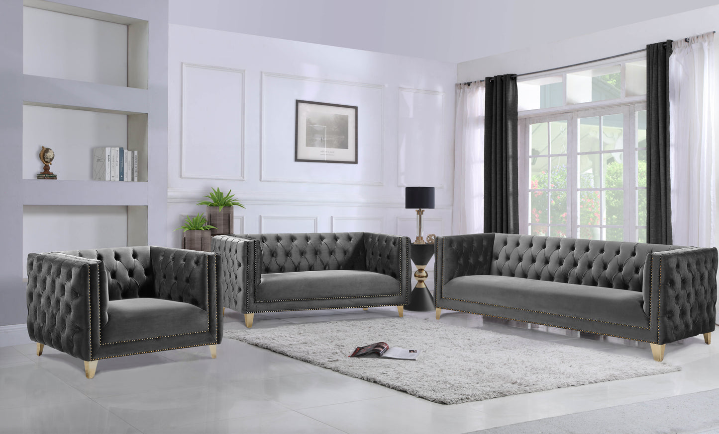 alexander grey velvet loveseat l