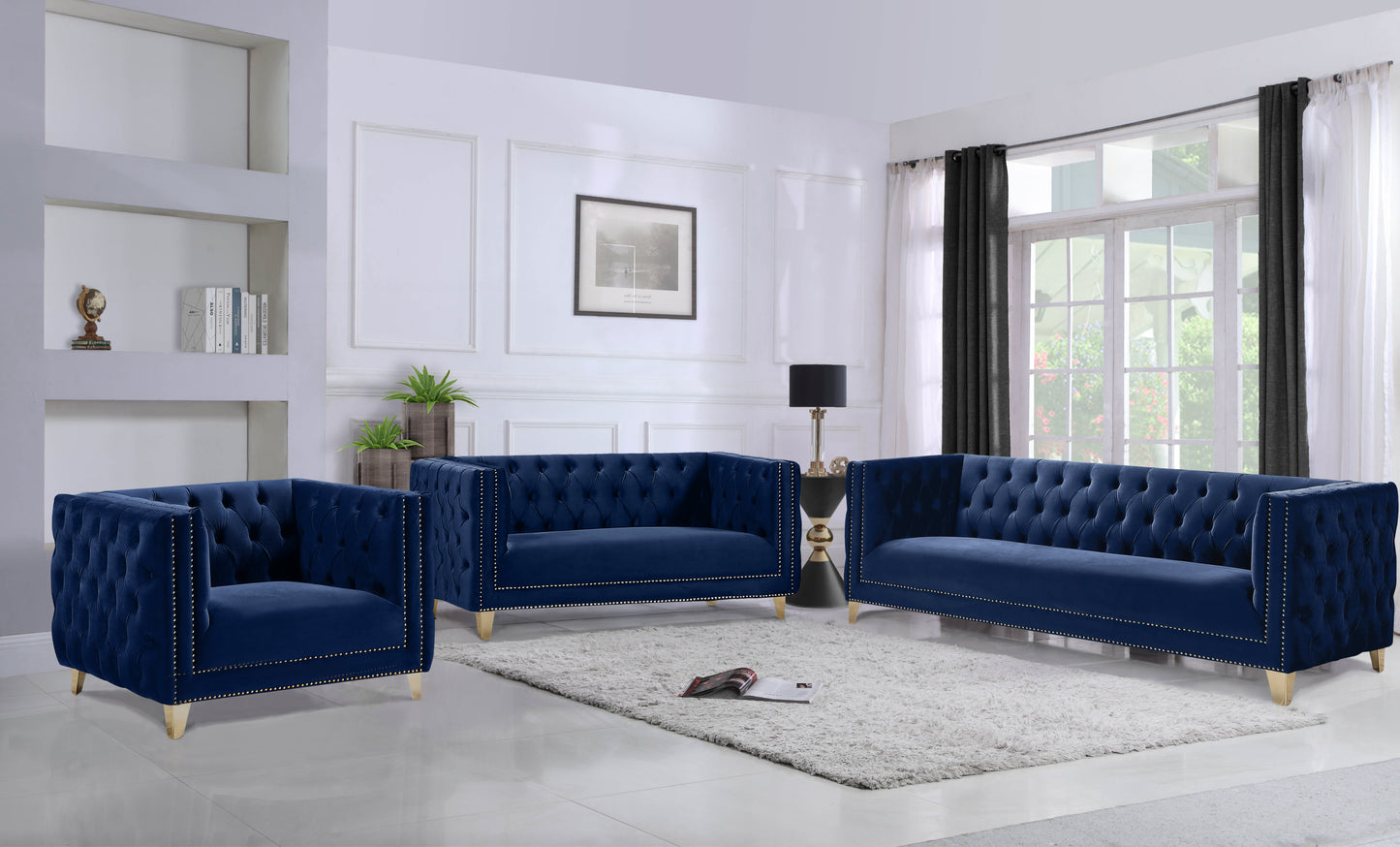 alexander navy velvet loveseat l