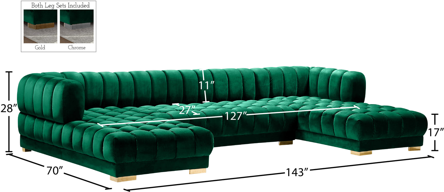 industry green velvet 3pc. sectional (3 boxes) sectional