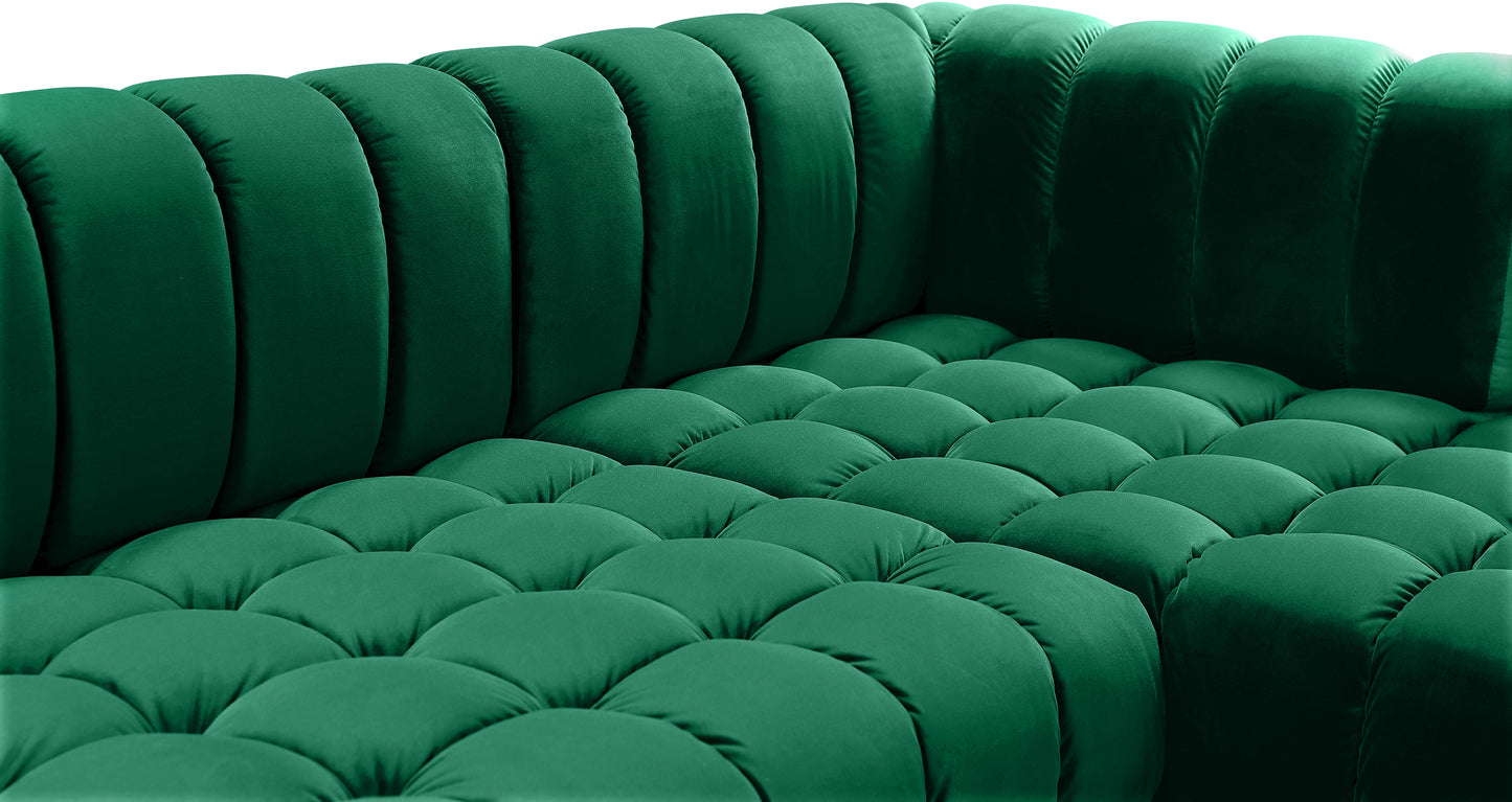 industry green velvet 3pc. sectional (3 boxes) sectional