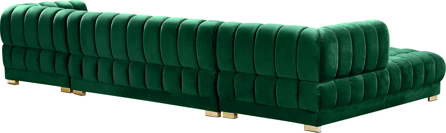 industry green velvet 3pc. sectional (3 boxes) sectional