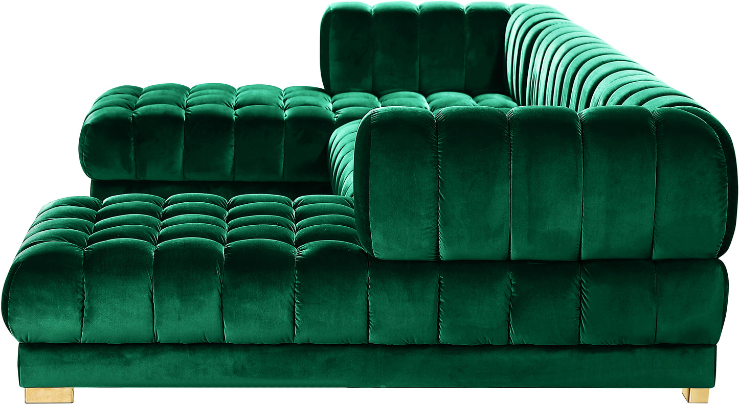 industry green velvet 3pc. sectional (3 boxes) sectional