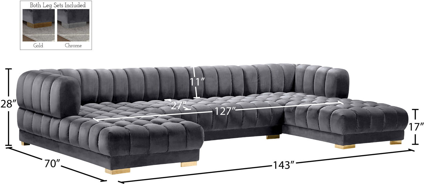 industry grey velvet 3pc. sectional (3 boxes) sectional