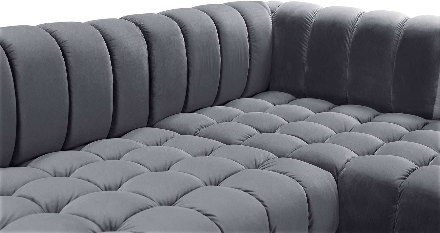 industry grey velvet 3pc. sectional (3 boxes) sectional