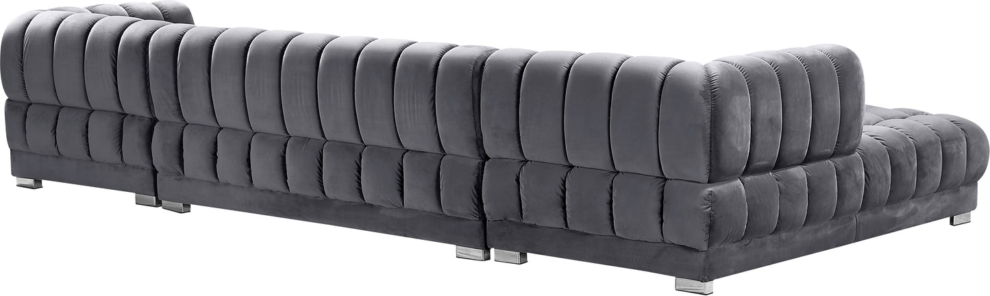 industry grey velvet 3pc. sectional (3 boxes) sectional