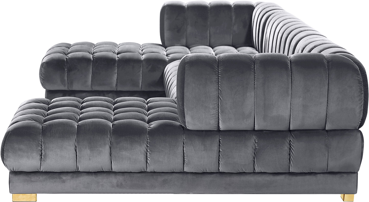 industry grey velvet 3pc. sectional (3 boxes) sectional