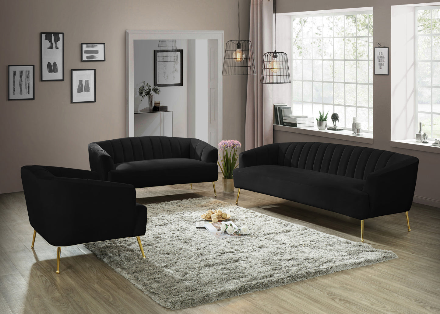 liam black velvet loveseat l