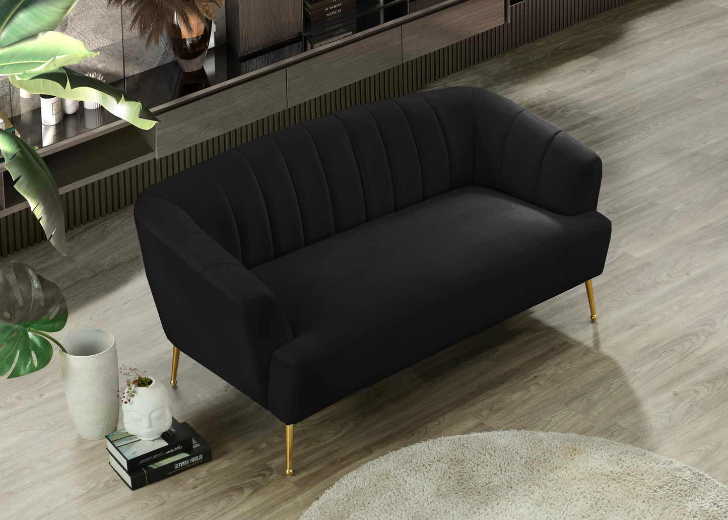 liam black velvet loveseat l