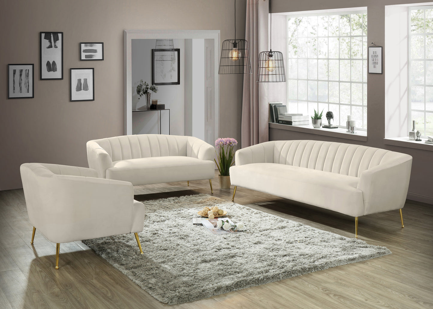 liam cream velvet loveseat l