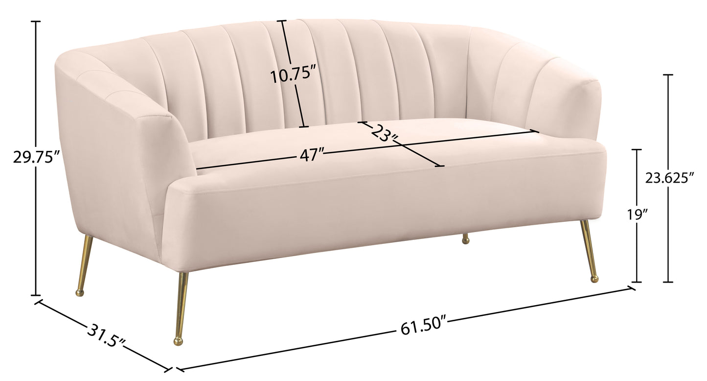 liam pink velvet loveseat l