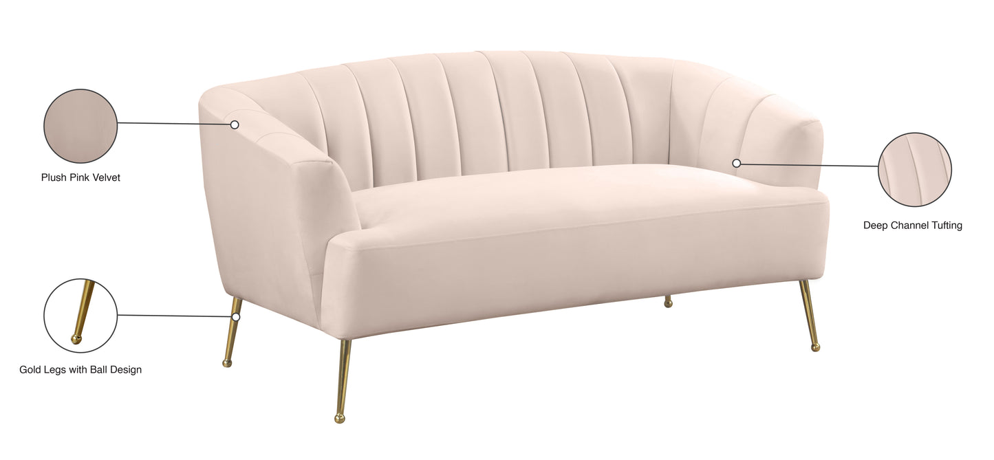 liam pink velvet loveseat l