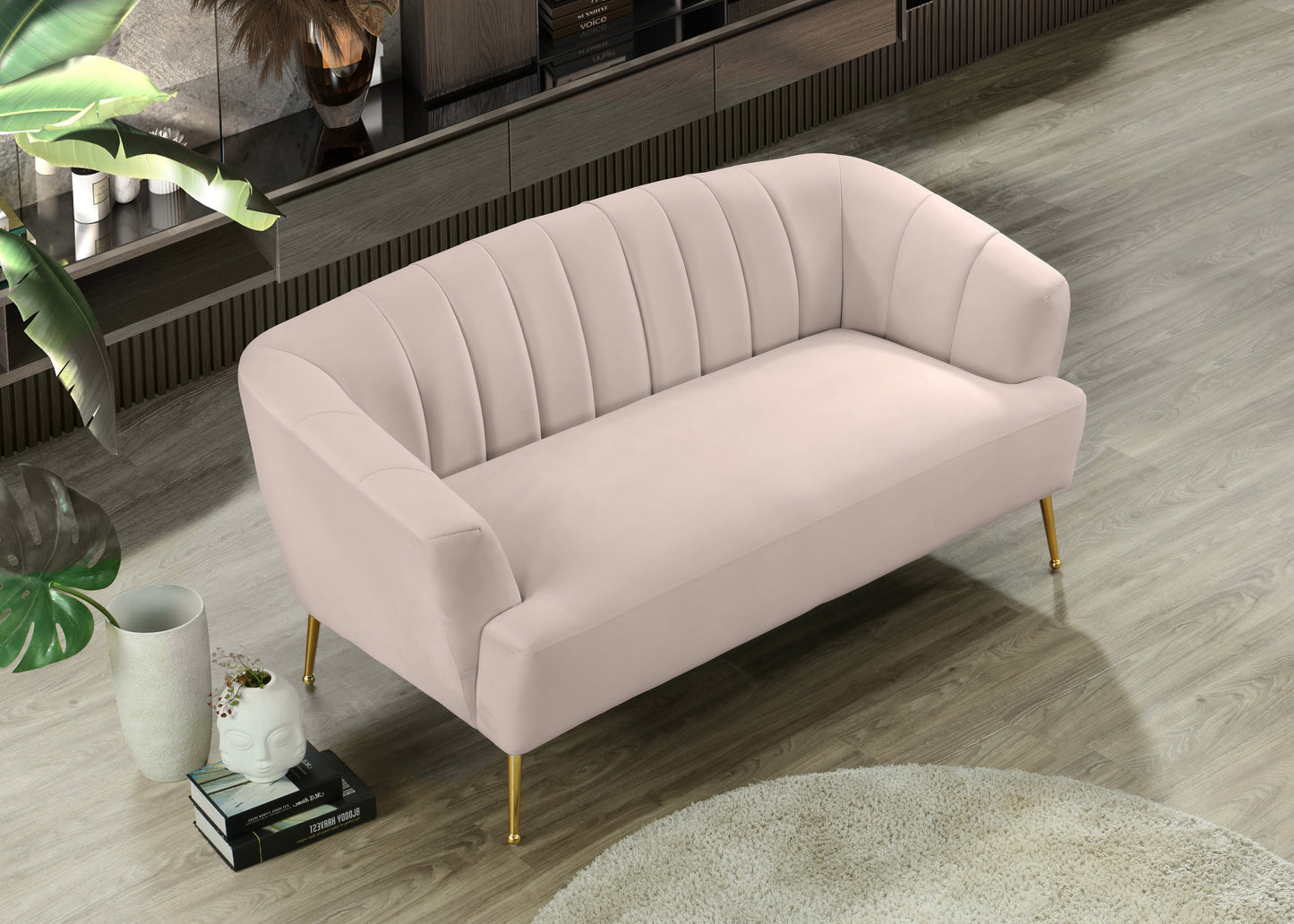 liam pink velvet loveseat l