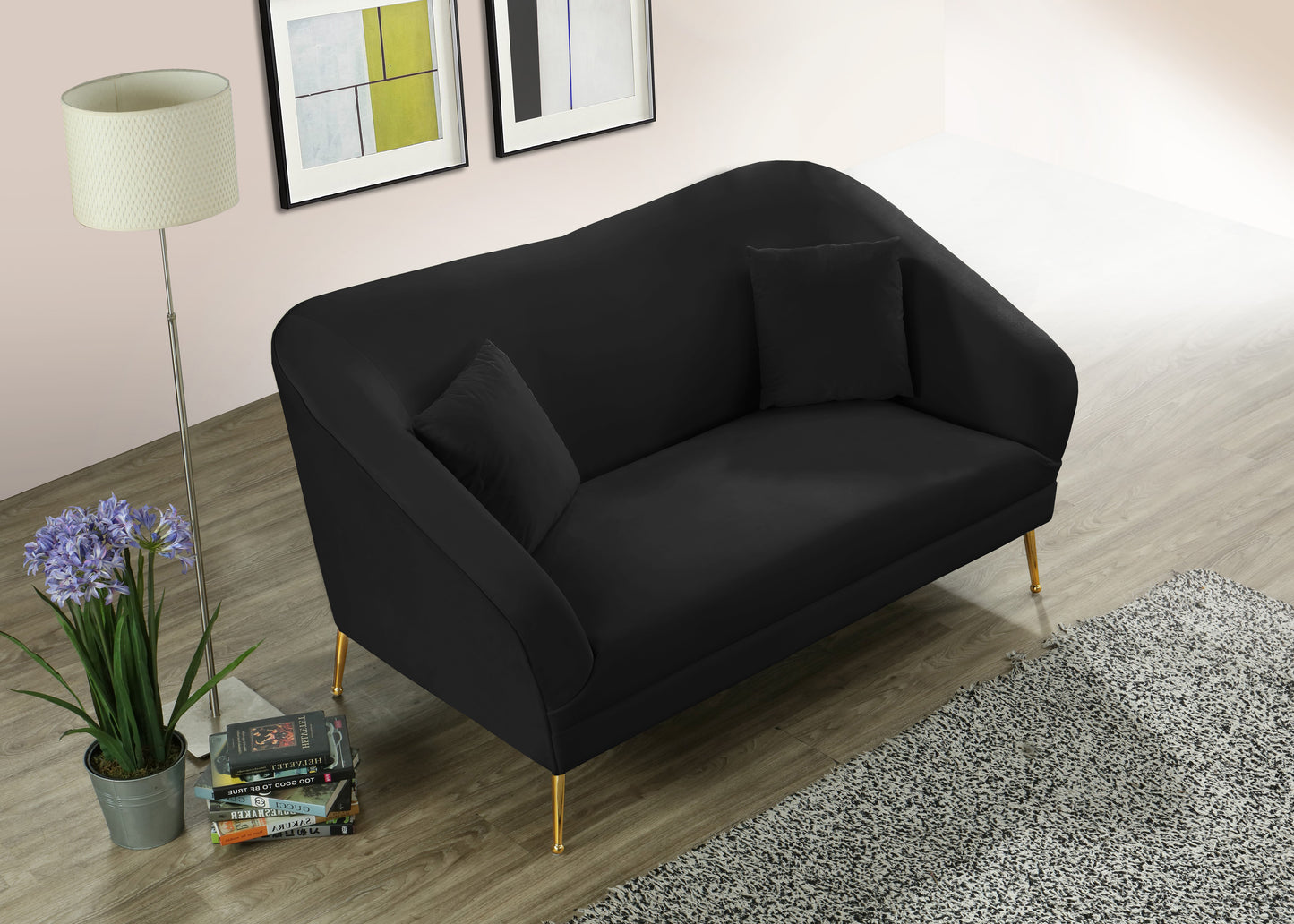 blair black velvet loveseat l