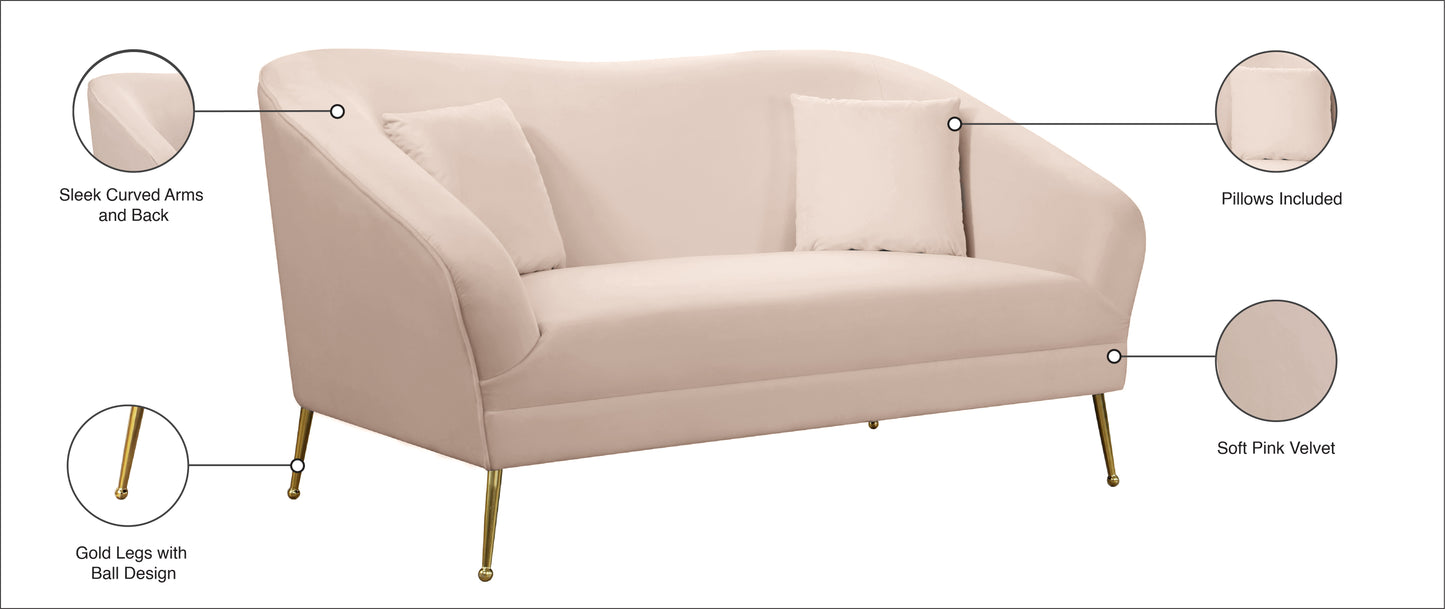 blair pink velvet loveseat l