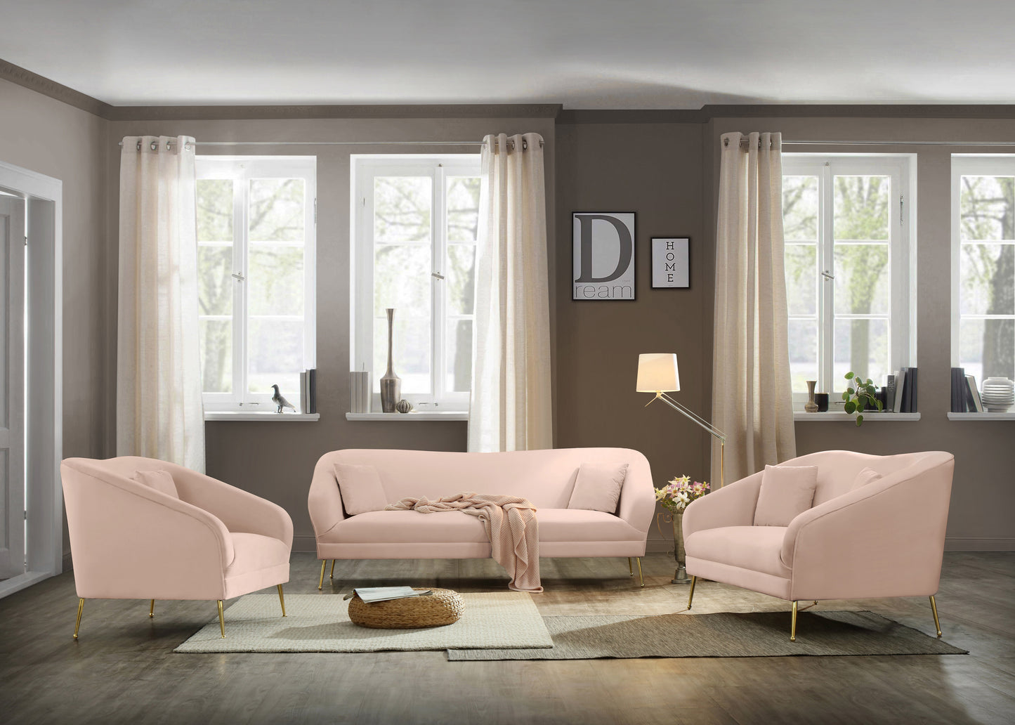 blair pink velvet loveseat l