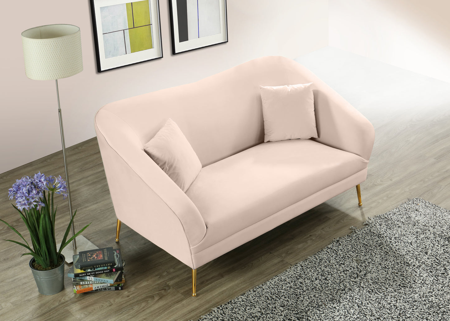 blair pink velvet loveseat l