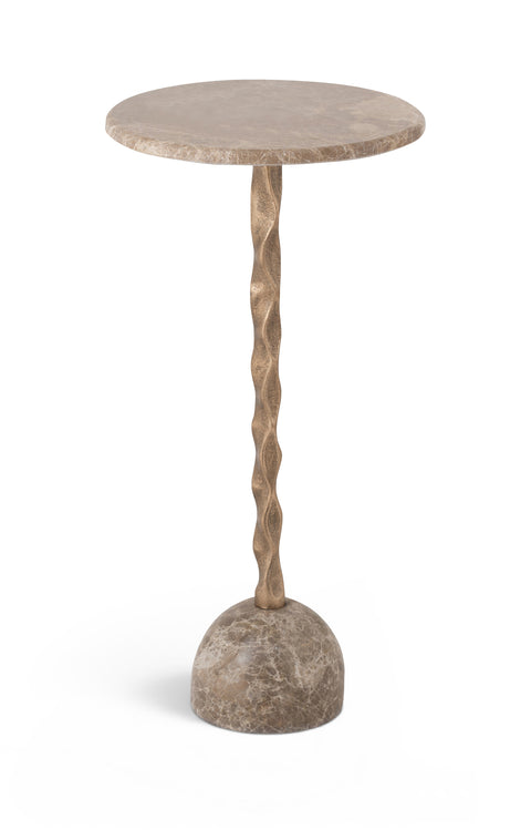 Quinn Beige Genuine Marble Top And Aluminum Base Drink Table, 1 Piece