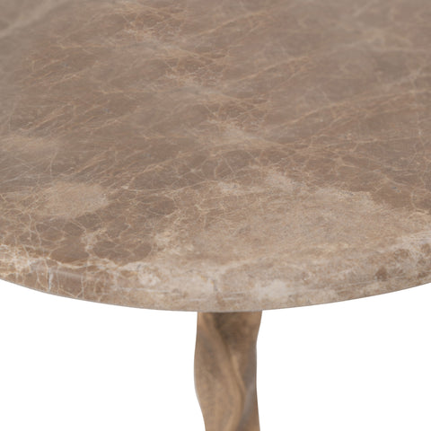 Quinn Beige Genuine Marble Top And Aluminum Base Drink Table, 1 Piece
