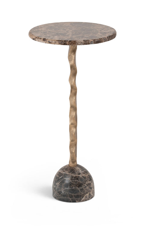 Quinn Brown Genuine Marble Top And Aluminum Base Drink Table, 1 Piece