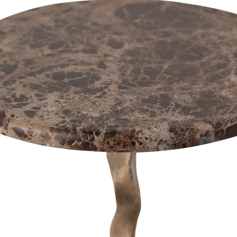 Quinn Brown Genuine Marble Top And Aluminum Base Drink Table, 1 Piece