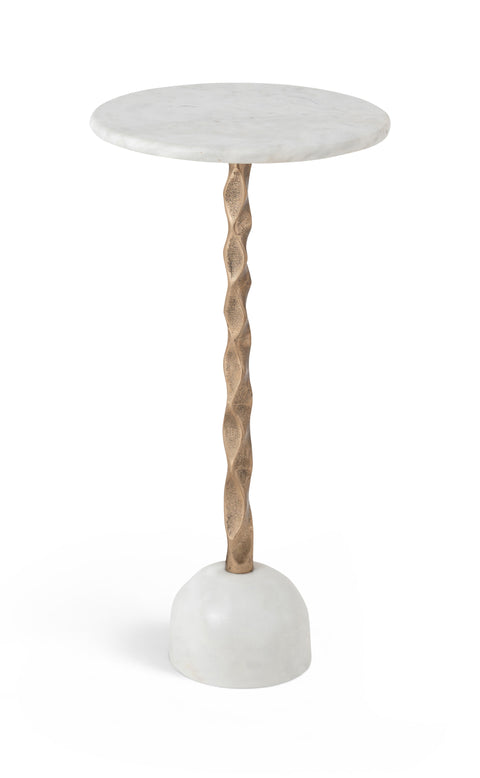 Quinn White Genuine Marble Top And Aluminum Base Drink Table, 1 Piece