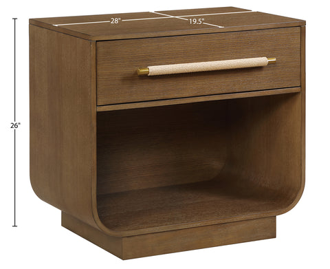 Yara 28" Brown Rattan Handle And Solid Wood Nightstand, 1 Piece