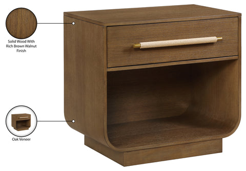 Yara 28" Brown Rattan Handle And Solid Wood Nightstand, 1 Piece