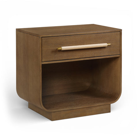 Yara 28" Brown Rattan Handle And Solid Wood Nightstand, 1 Piece