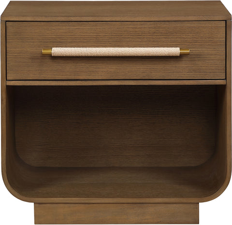 Yara 28" Brown Rattan Handle And Solid Wood Nightstand, 1 Piece