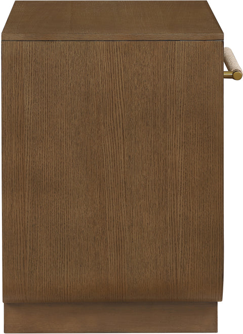 Yara 28" Brown Rattan Handle And Solid Wood Nightstand, 1 Piece